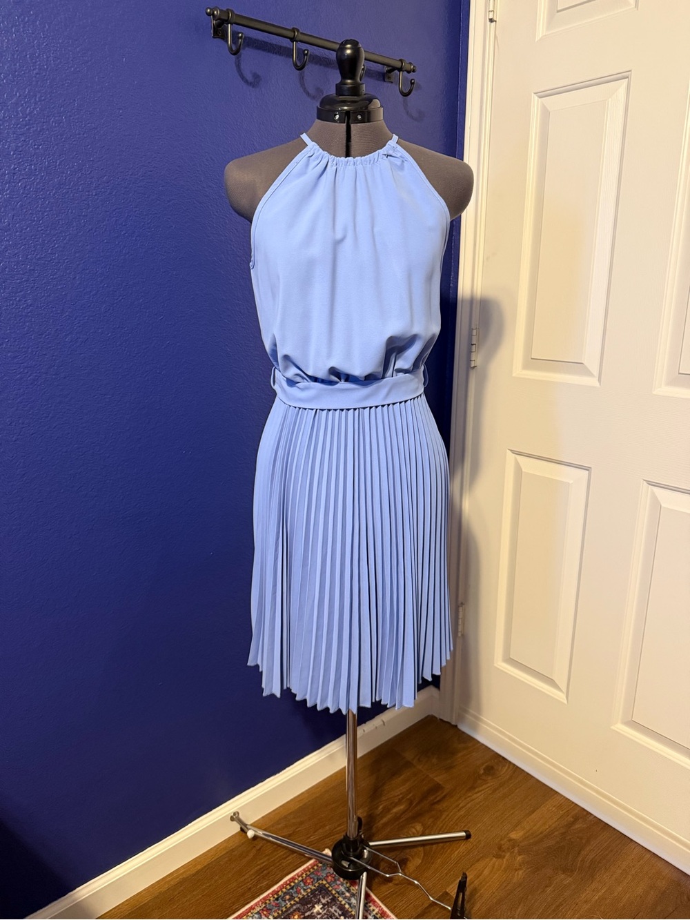NWOT Light Blue Halter Pleated Women's Dress